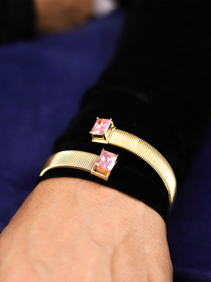 Ornaio Snake Cobra Pink 18K Gold Crystal Anti Tarnish Cuff Kada Bracelet