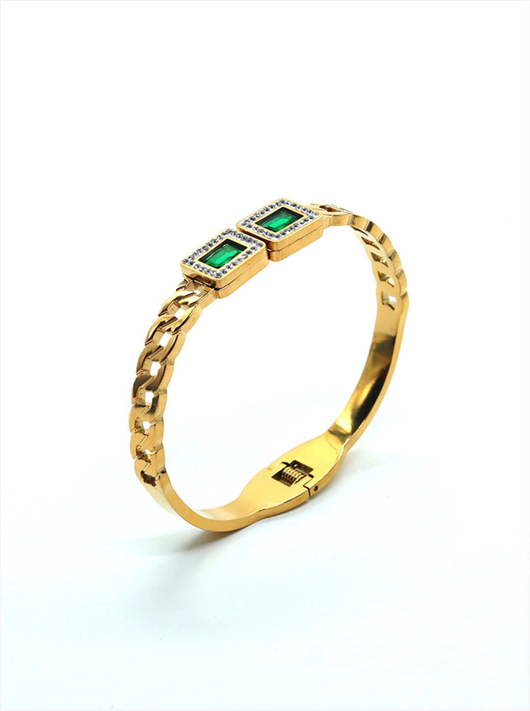 Ornaio 18K Gold Plated Waterproof Emerald Cuff Bracelet