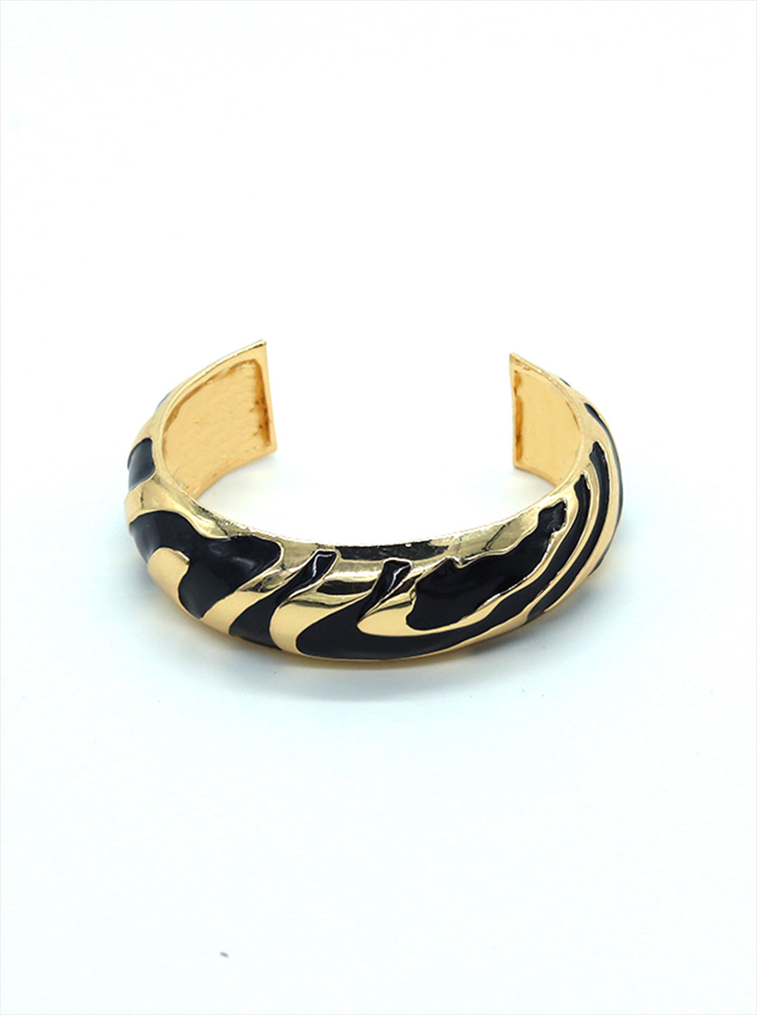 Ornaio Waterproof Gold Over Sterling Black Enamel Giraffe Print Hinged Bracelet