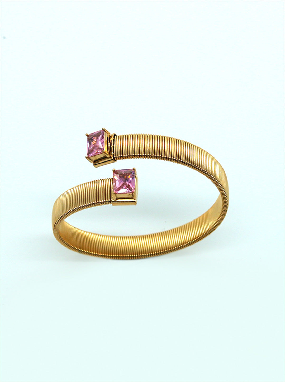 Ornaio Snake Cobra Pink 18K Gold Crystal Anti Tarnish Cuff Kada Bracelet