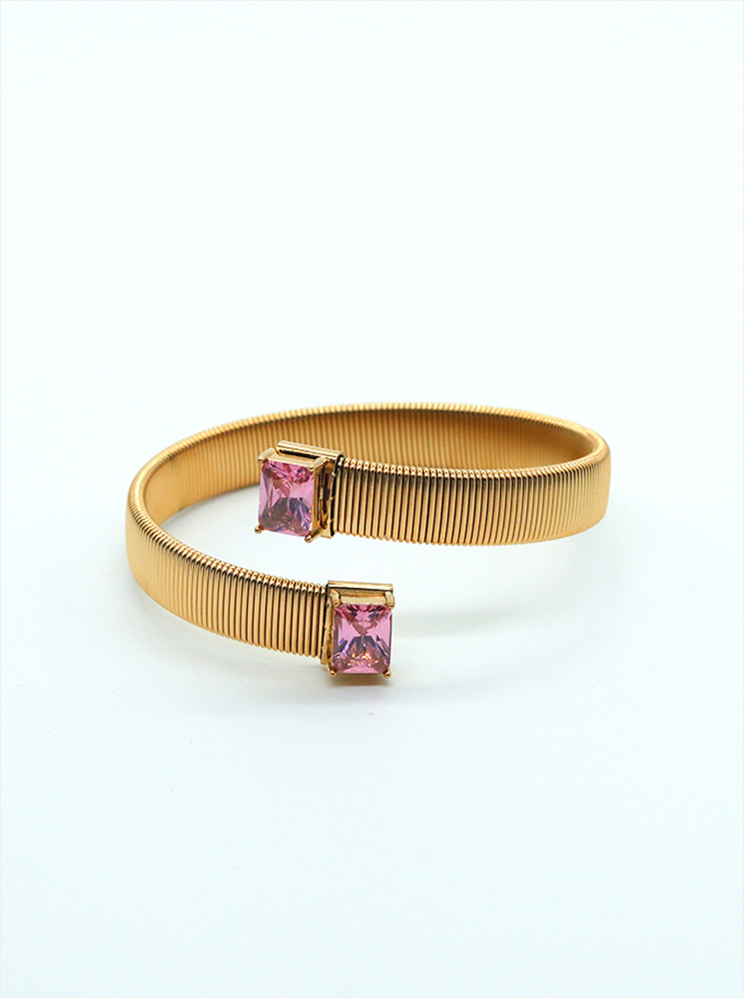 Ornaio Snake Cobra Pink 18K Gold Crystal Anti Tarnish Cuff Kada Bracelet