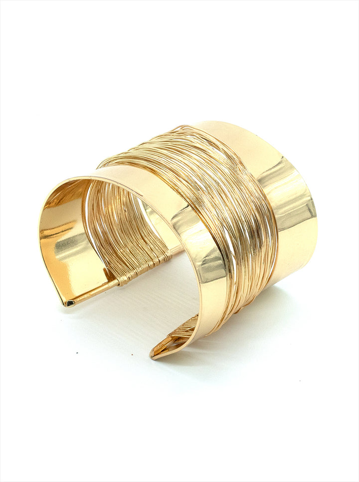 Ornaio 18K Gold Plated Thin Thread Wire Open Wide Bracelet Cuff