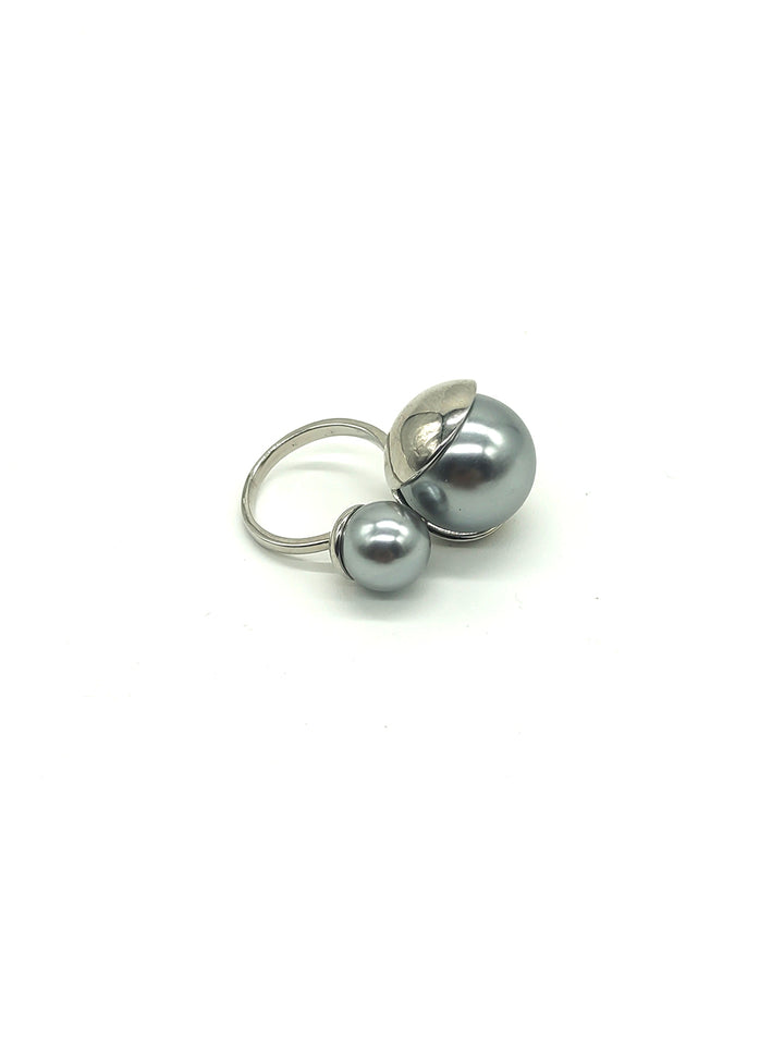 Two Ball Silver Statement Geometric Ring