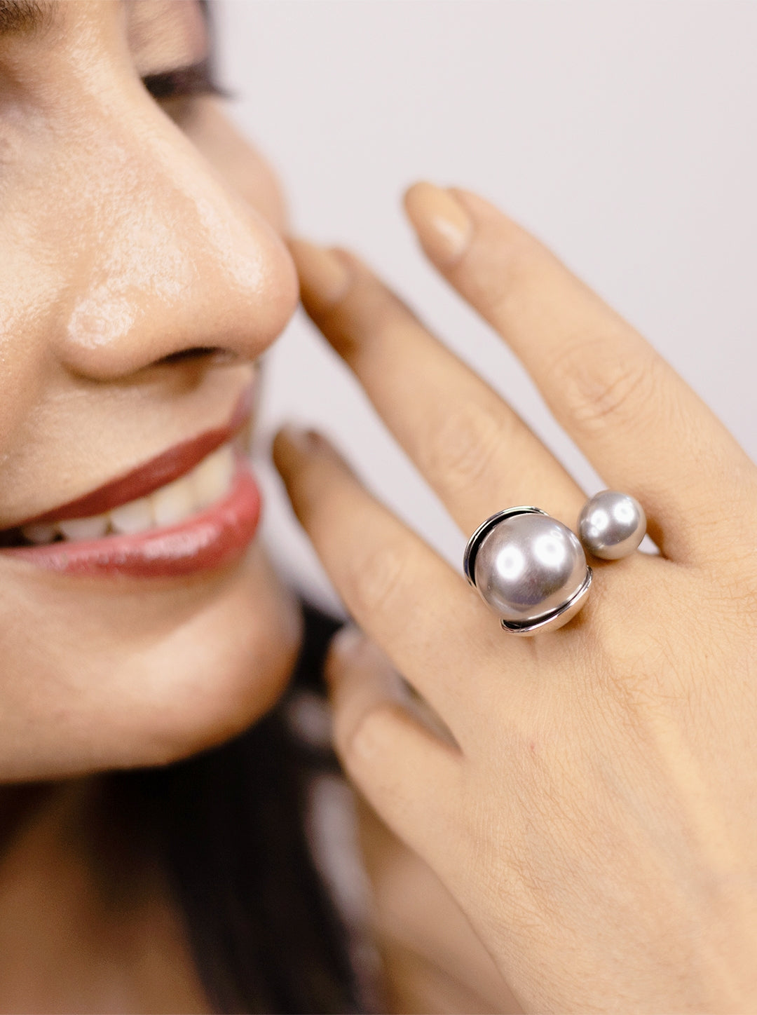 Two Ball Silver Statement Geometric Ring