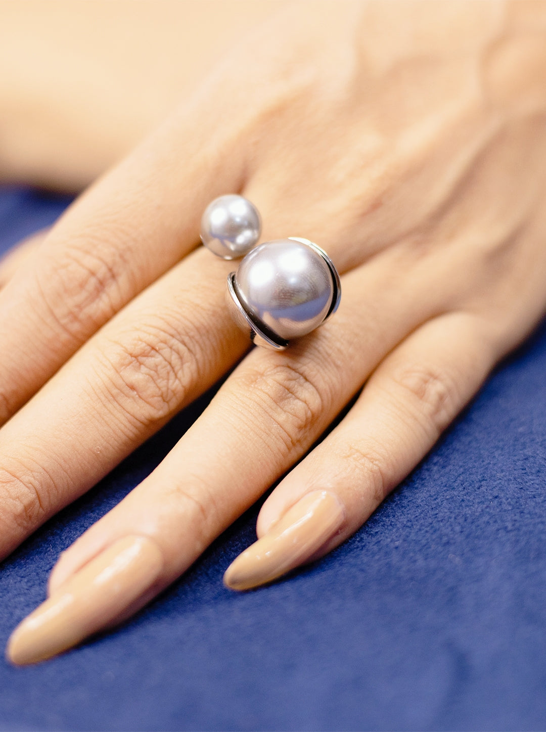 Two Ball Silver Statement Geometric Ring