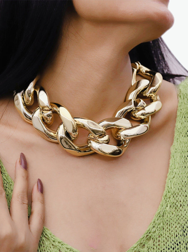 As Seen On Hansika Motwani - Ornaio 18K Gold Plated Punk Cuban Lightweight Chunky Oval Statement Jewellery