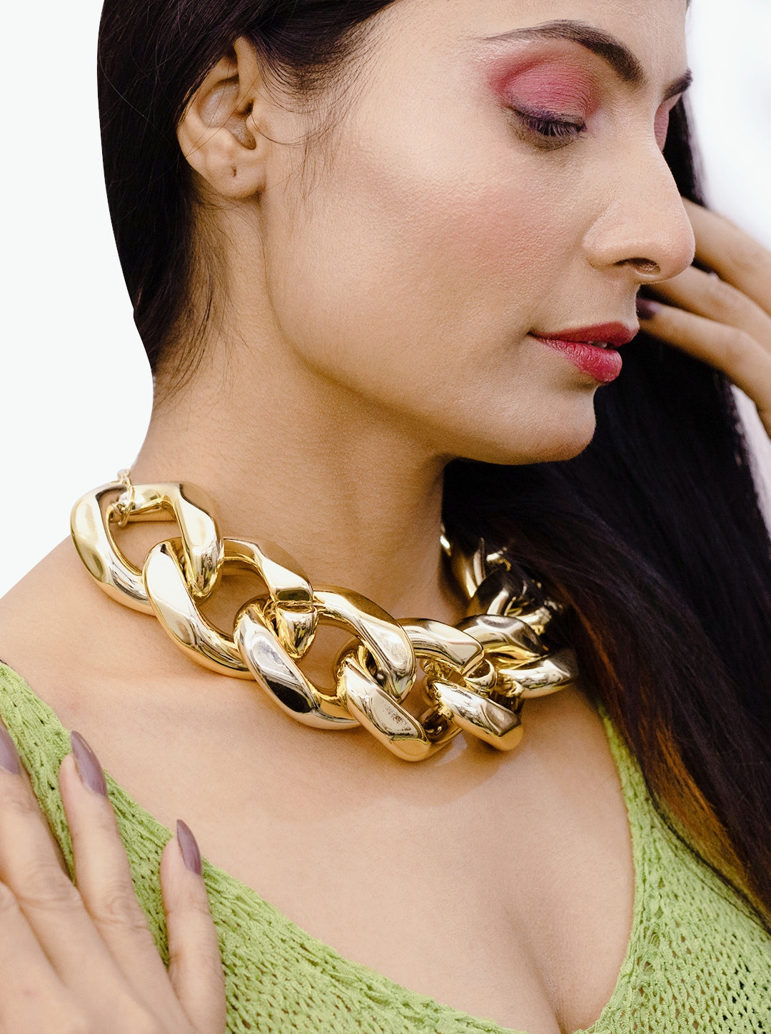 As Seen On Hansika Motwani - Ornaio 18K Gold Plated Punk Cuban Lightweight Chunky Oval Statement Jewellery