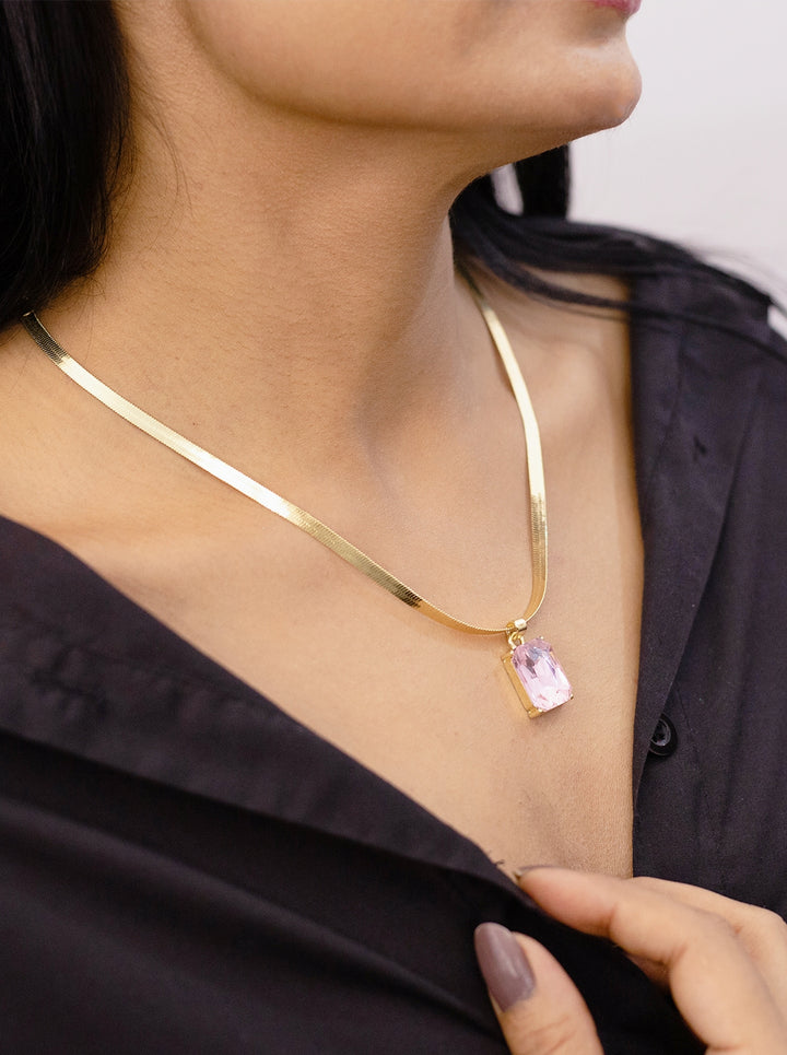 Pink Color Geometric Pendant Chain Necklace