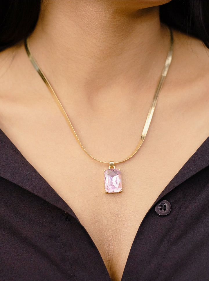 Pink Color Geometric Pendant Chain Necklace