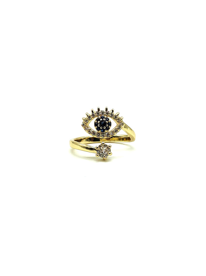 Ornaio 18k Gold Plated Cubic Zirconia Stone Studded Adjustable Evil Eye Finger Ring