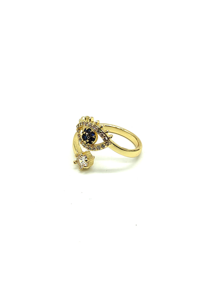 Ornaio 18k Gold Plated Cubic Zirconia Stone Studded Adjustable Evil Eye Finger Ring