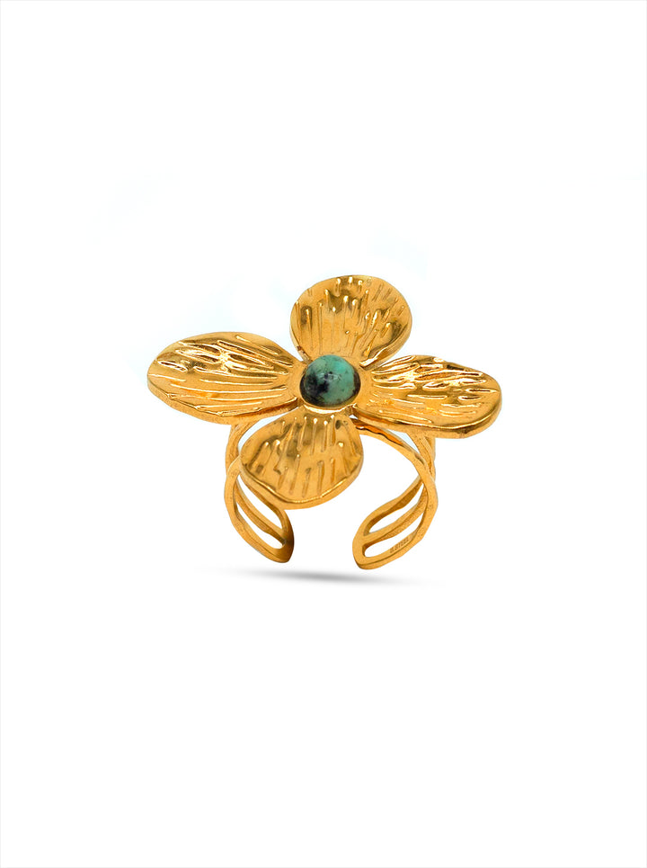 Ornaio 18k Gold Plated Anti-Tarnish Stainless Steel Waterproof Adjustable Flower Ring