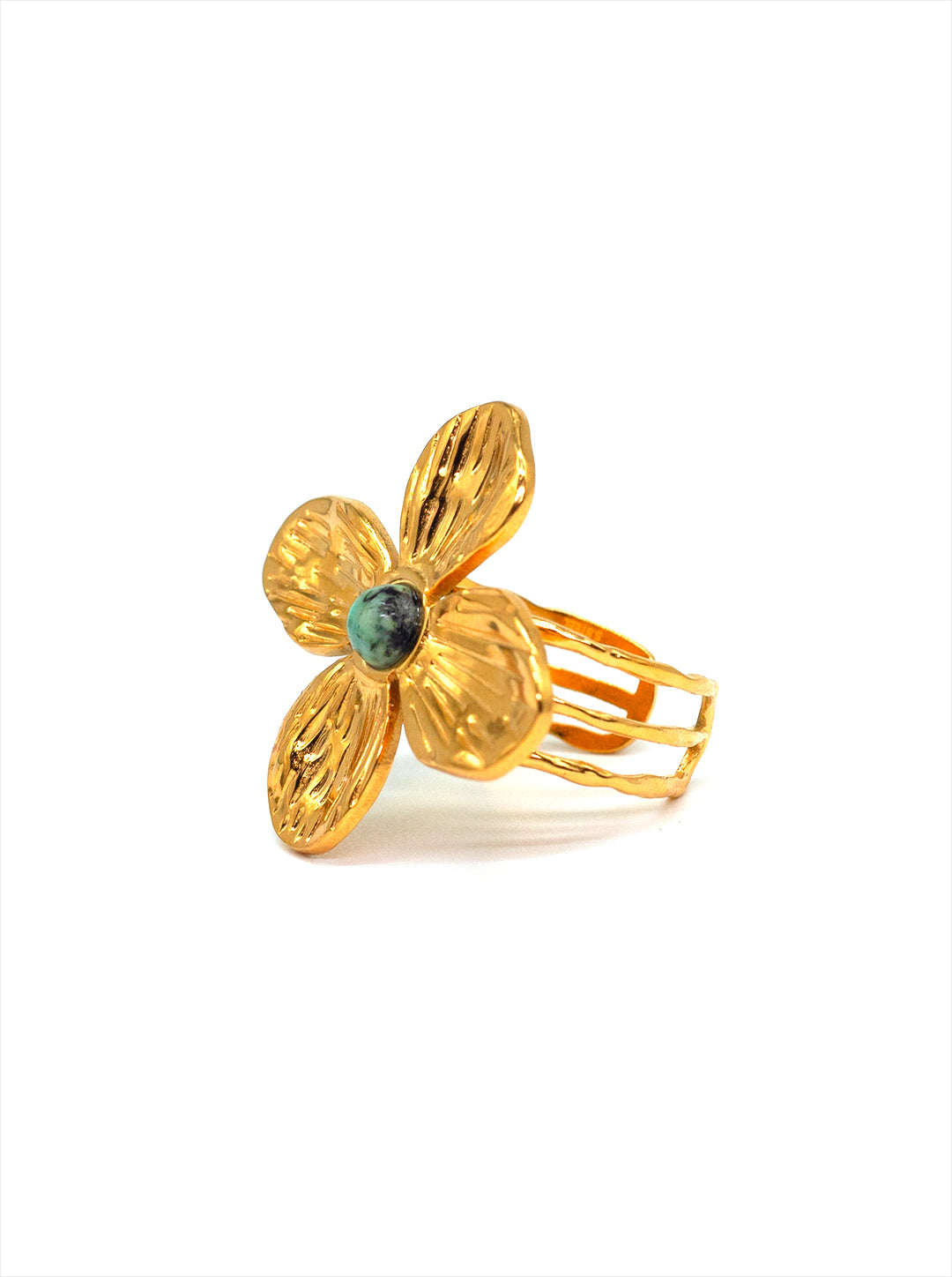 Ornaio 18k Gold Plated Anti-Tarnish Stainless Steel Waterproof Adjustable Flower Ring