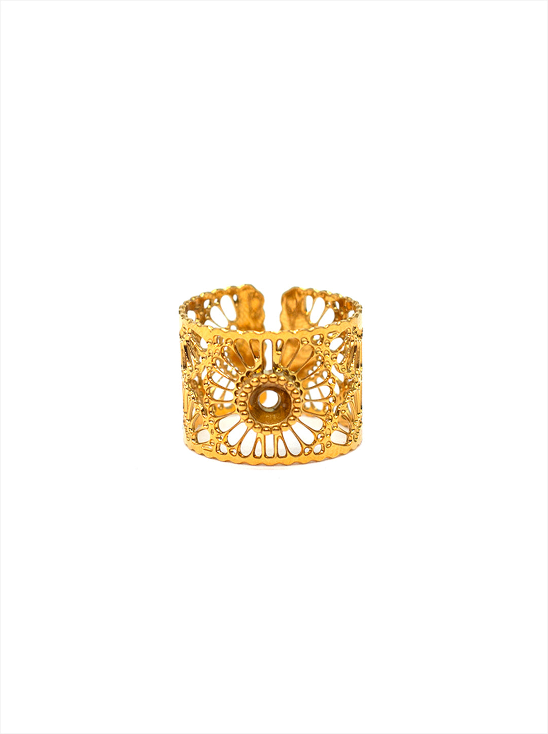 Ornaio 18k Gold Plated Anti-tarnish Shell Adjustable Hollow Flower Lace French Ring