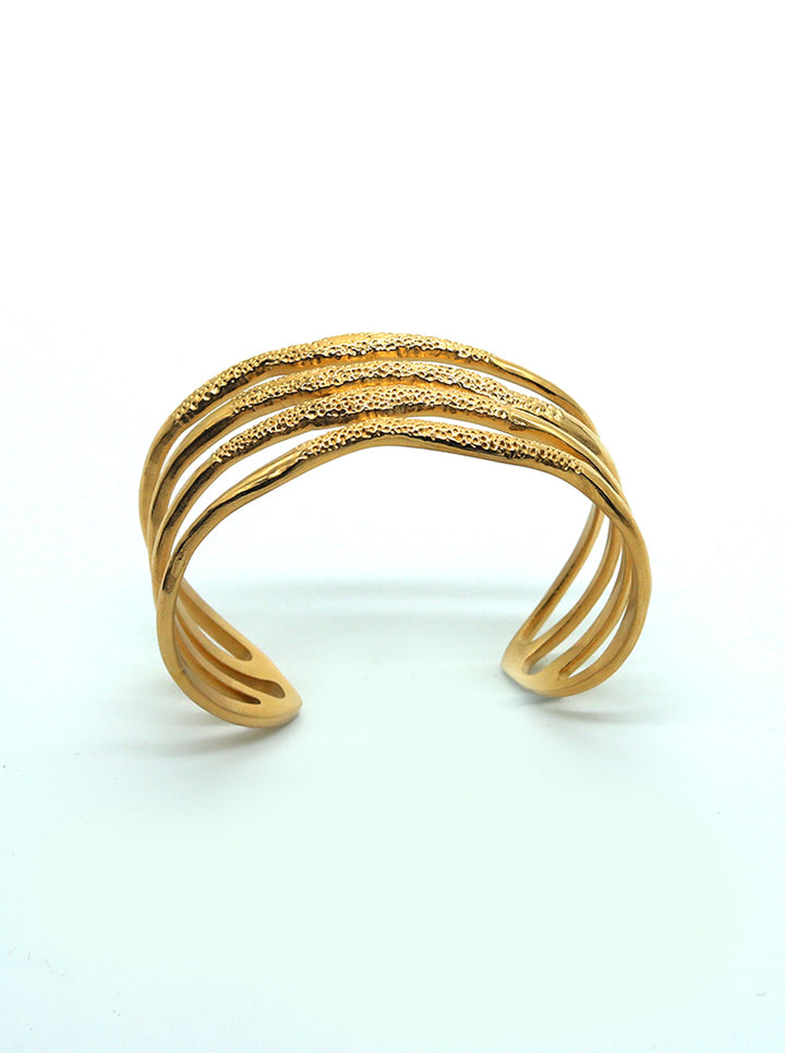 Ornaio 18K Gold Anti-Tarnish Geometric Textured Statement Bangle Bracelet