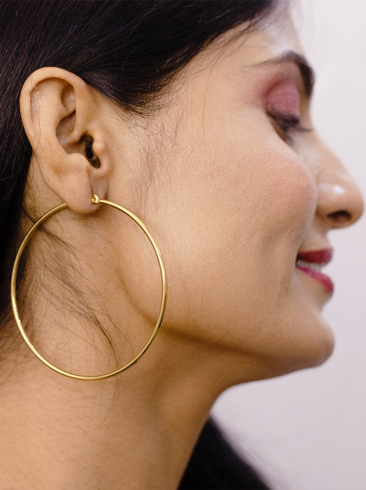 Round 18K Gold Plated Anti Tarnish Hoop Earrings by Ornaio