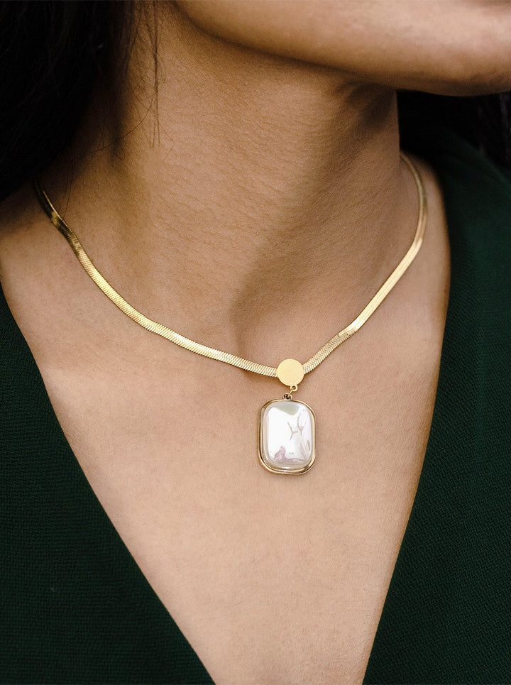 Ornaio 18K Gold Plated Chain with Square Pearl Pendant