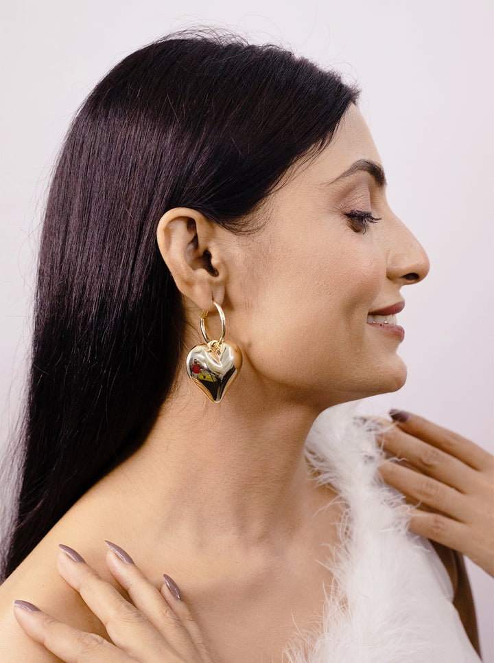 Ornaio 18K Gold Plated Chunky Heart Hoop Earrings - Spotted on Avneet Kaur