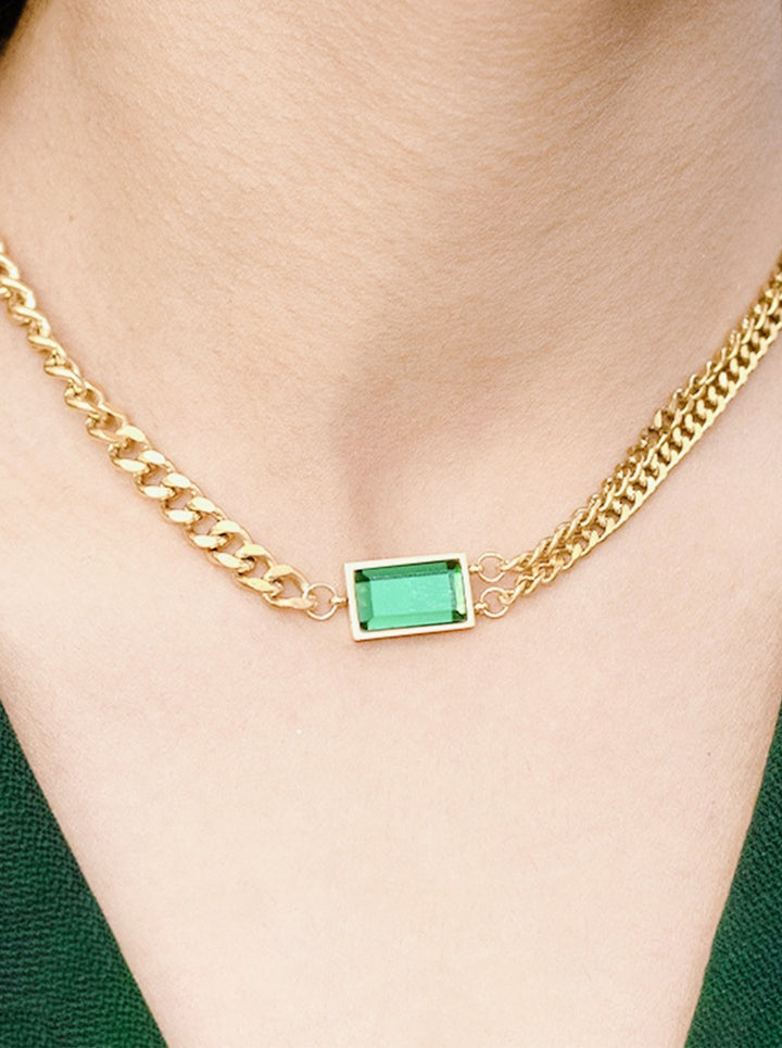 Ornaio 18 k Gold plated Green Color Square Pendant Necklace