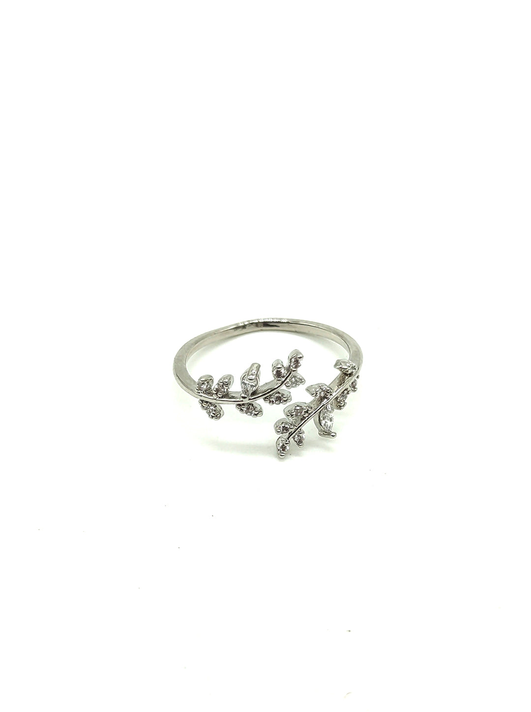 Ornaio Leafy Silver Cubic Zirconia Rhodium Plated Ring