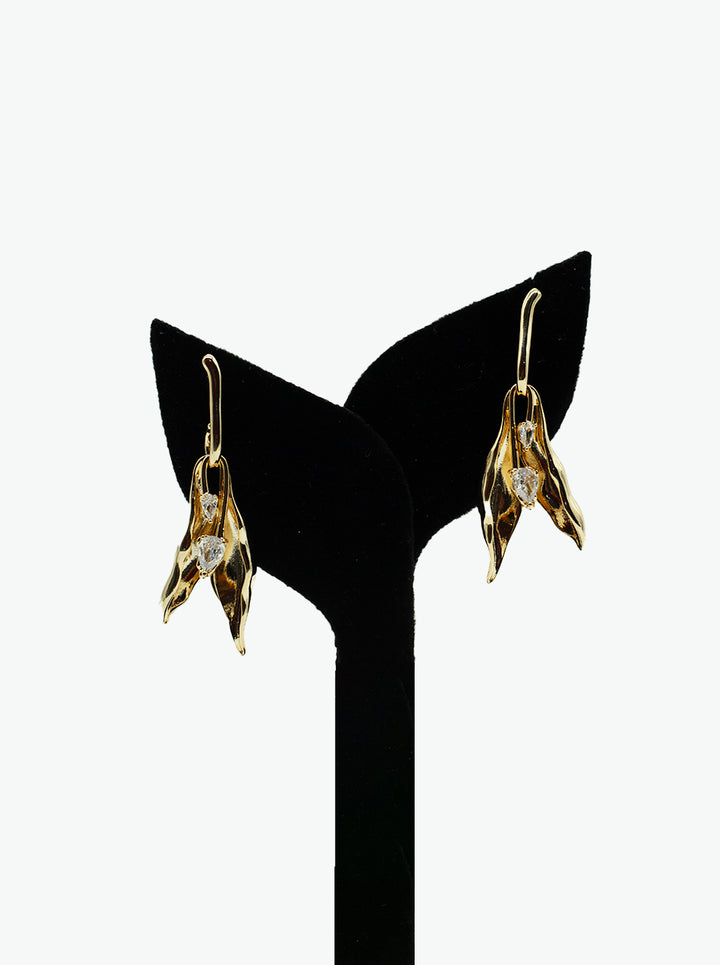 Ornaio 18K Gold Plated Long Hanging Leaf Earrings with Gemstone Accents