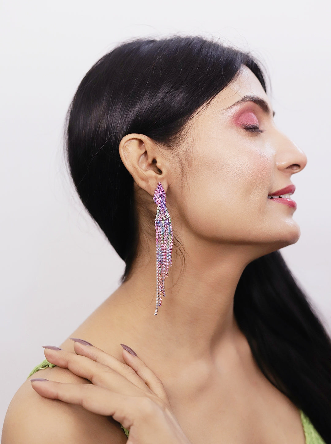 Ornaio Pink Sparkly Dangling Earrings