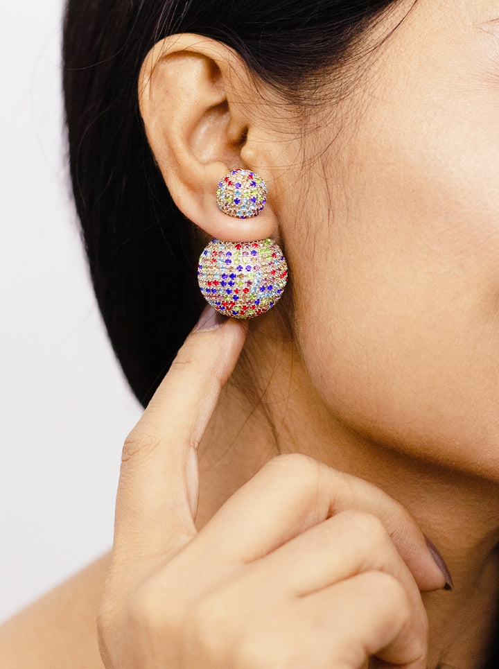 Ornaio Multicolor Rhinestone Double Sided Stud Earrings