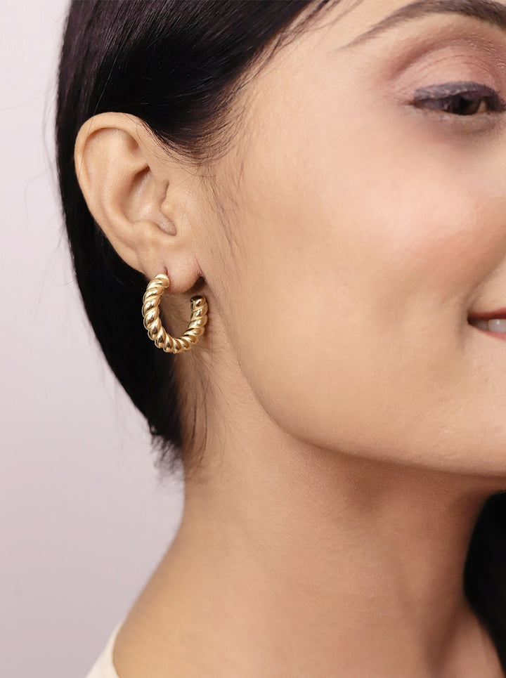 As Seen on Kriti Sanon - Ornaio 18K Gold Plated Twisted Rope Hoop Earrings