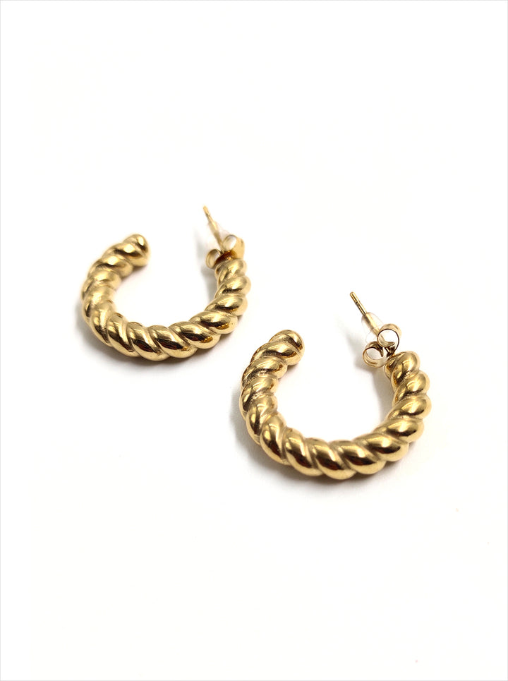 As Seen on Kriti Sanon - Ornaio 18K Gold Plated Twisted Rope Hoop Earrings