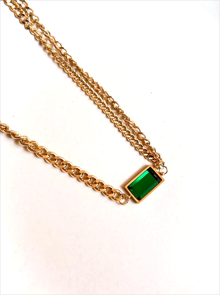 Ornaio 18 k Gold plated Green Color Square Pendant Necklace