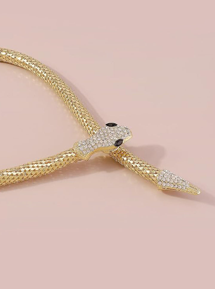 Ornaio 18 k Gold Plated Snake Necklace with Rhinestones