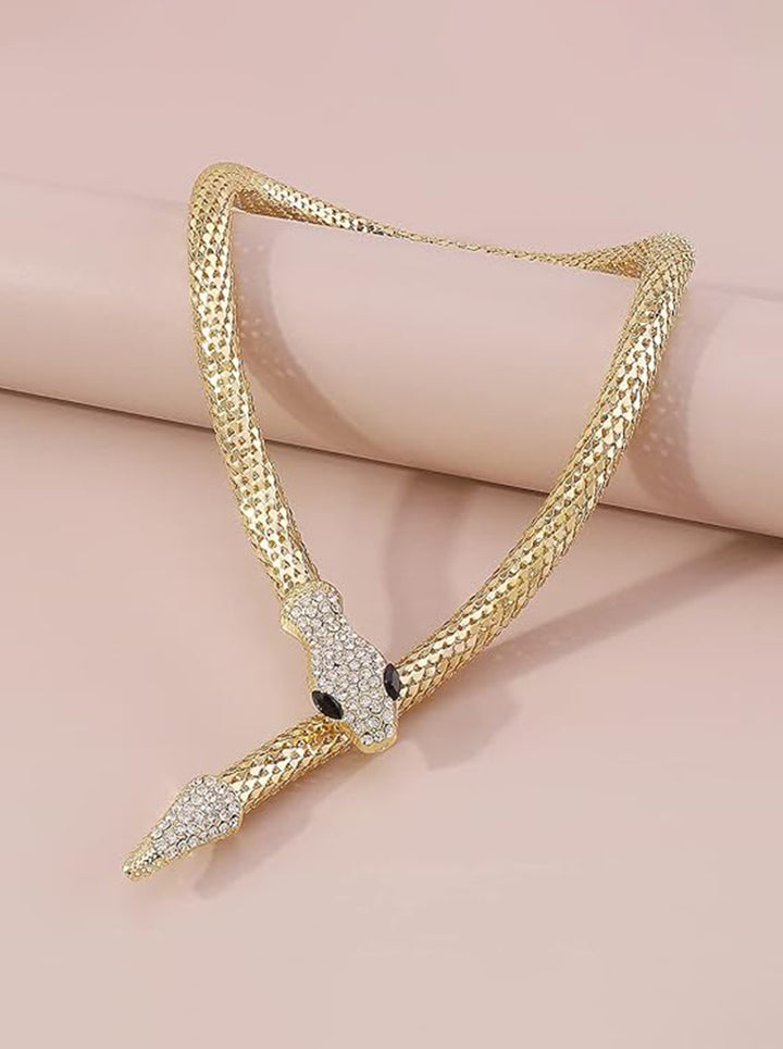 As Seen On Priyanka Chopra - Ornaio 18K Gold Plated Snake Necklace with Rhinestones