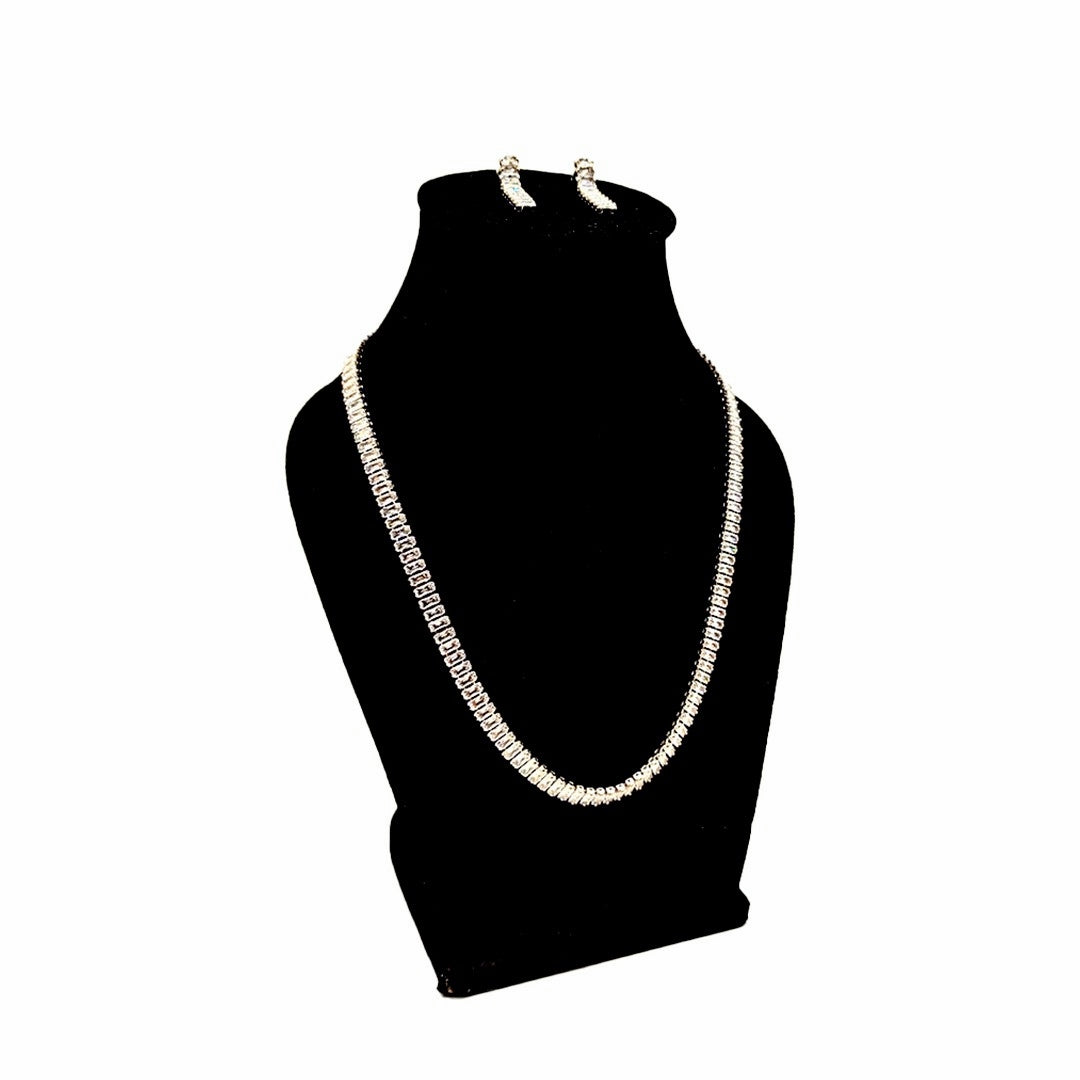 As Seen on Komal Pandey - Rhodium Plated White American Diamond Tennis Necklace Set with Earrings